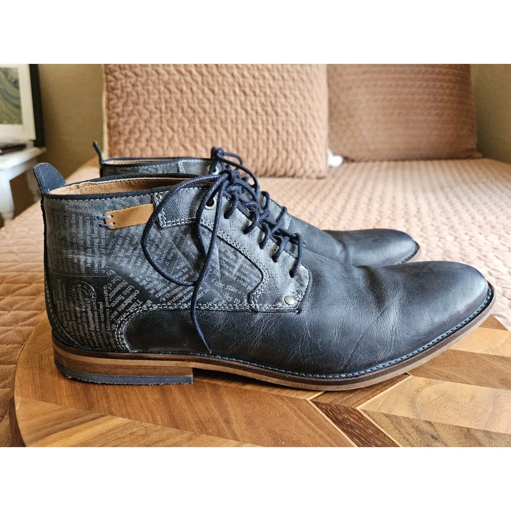 Steve Madden Men's Navy Blue Leather Newsprint Lace-Up Oxford Shoes, Size 12